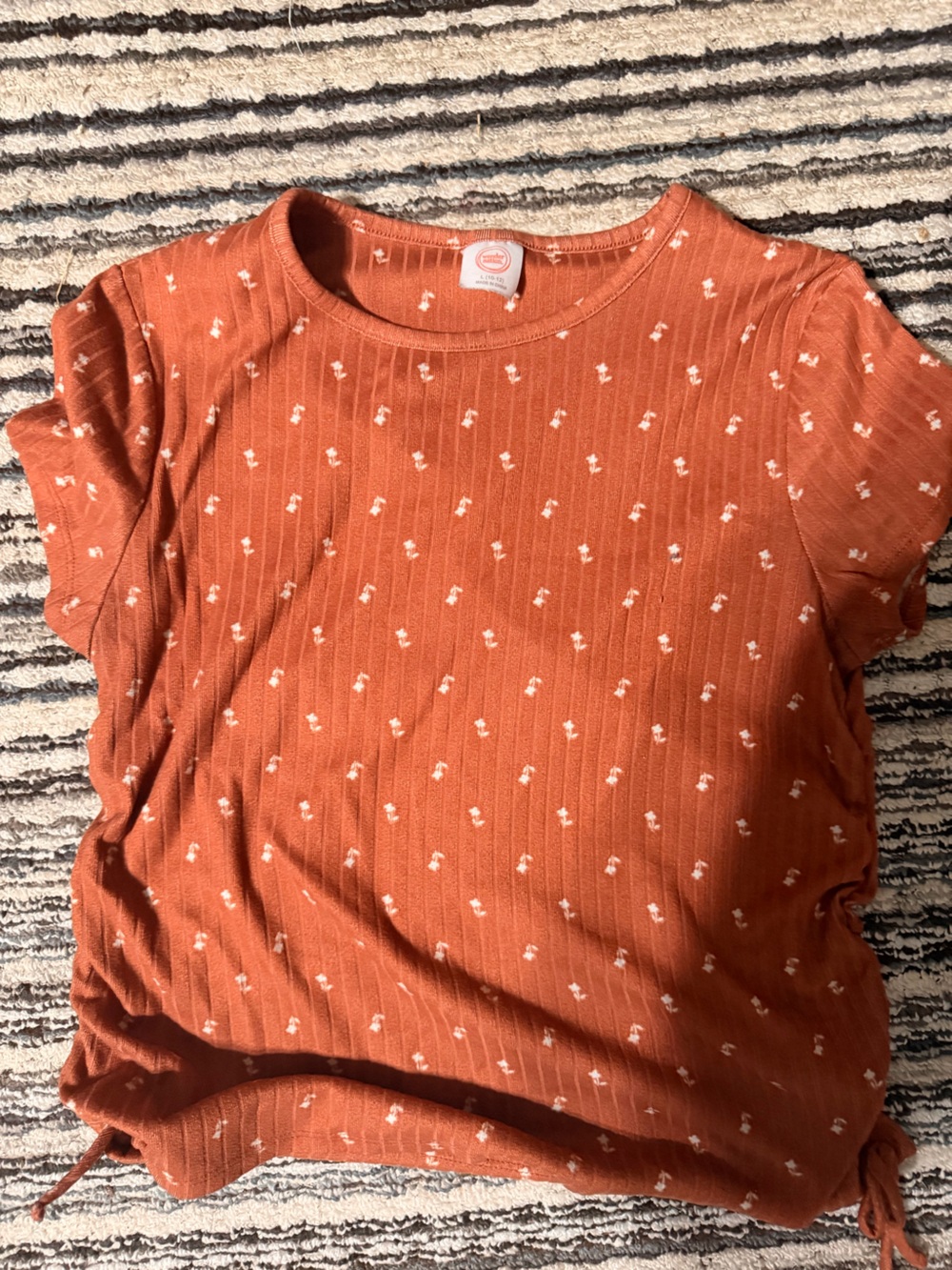 wonder nation Rust Orange Short Sleeve Knit Top with White Micro floral design